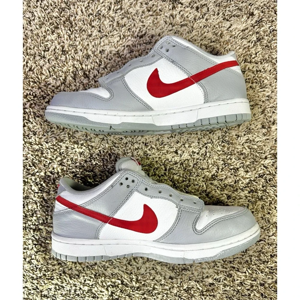 Nike Dunk Low Youth Size 6.5Y Grey Red DV7149-001 Shoes Sneakers (NO LACES)